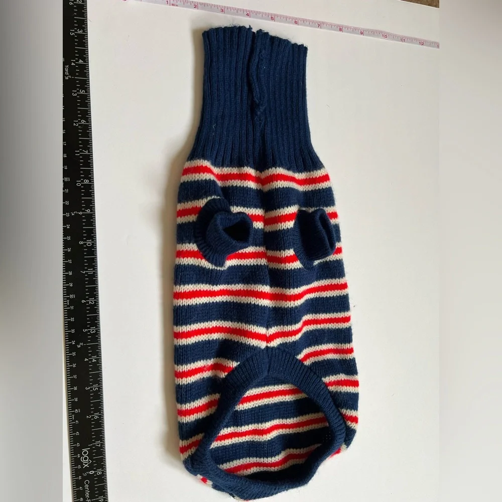 Dog Sweater Striped Knitted Red, White, and Blue Size S/M